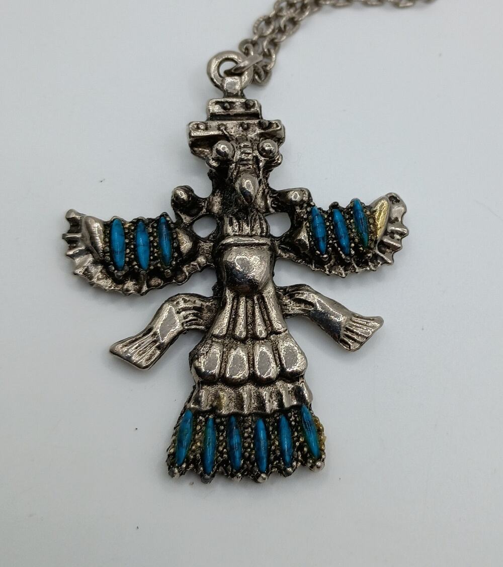 Vintage Turquoise Thunderbird Statement Necklace 24"